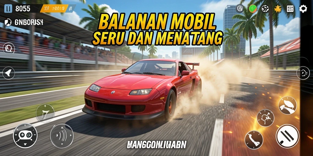 Screenshot gameplay 8055 menampilkan aksi balapan yang seru dan mendebarkan.