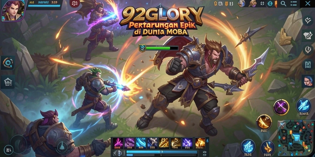 Tampilan mendebarkan dari gameplay 92GLORY di arena MOBA.