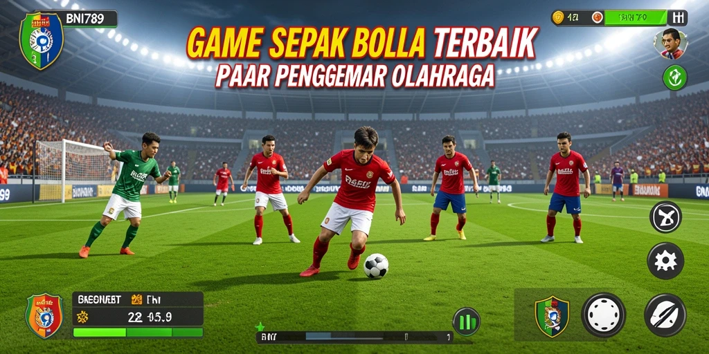 Tangkapan layar utama gameplay <strong>BNI789</strong> menampilkan aksi mendebarkan di lapangan sepak bola.