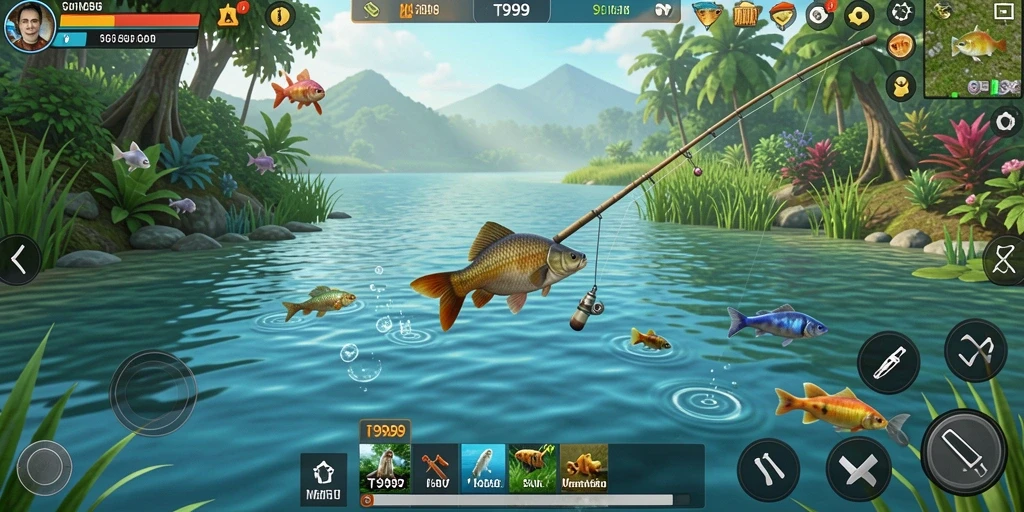 Gameplay seru T9999 dengan aksi memancing yang mendebarkan.