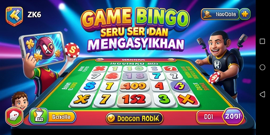 Screenshot ZK6 menampilkan gameplay seru permainan Bingo yang penuh warna.